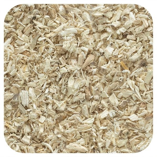 Close-up of organic dried marshmallow root, cut and sifted