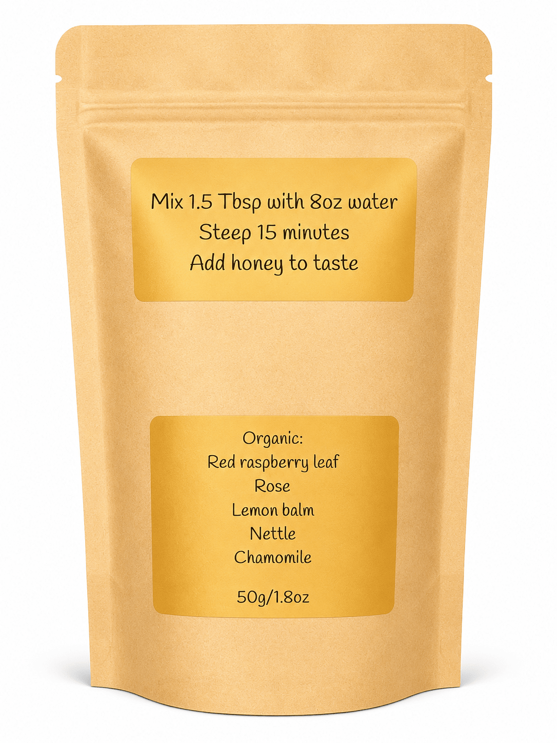 Back of The Mother Blend pouch with brewing instructions and organic ingredient list