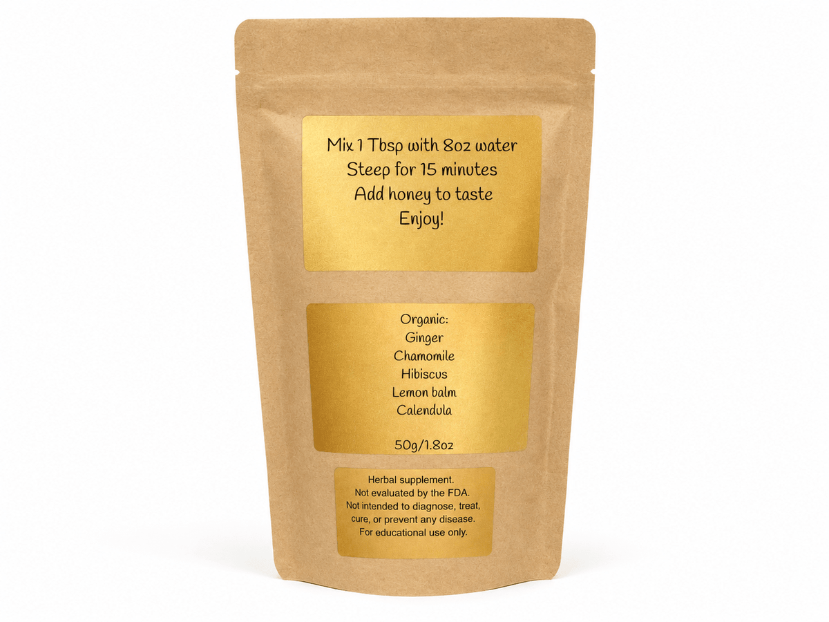 Back of the Smooth Move Tonic pouch with brewing instructions and organic ingredient list