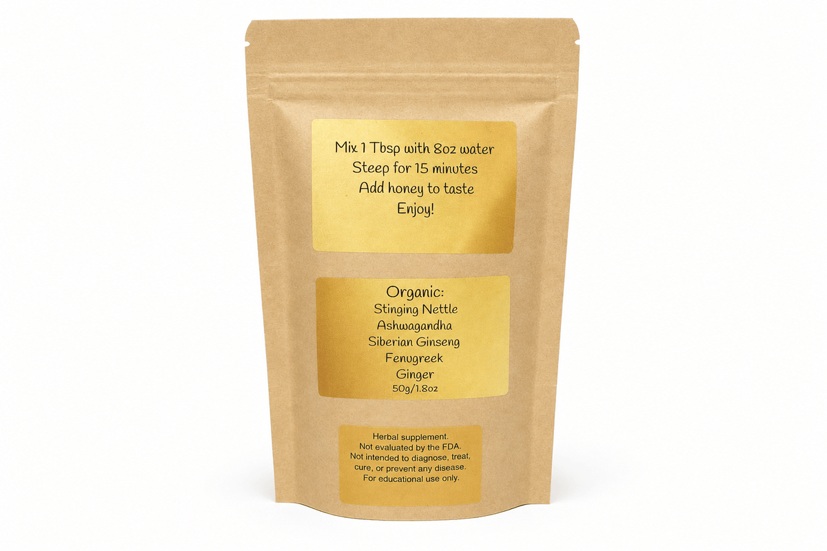 Back of the Wood You Rather Tonic pouch with brewing instructions and organic ingredient list