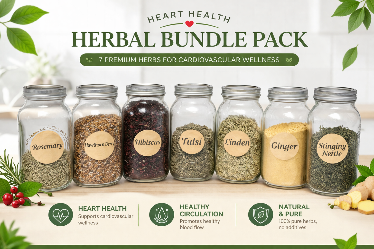 Heart Forward Herbal Bundle with loose herbs for tea blending and home apothecary use